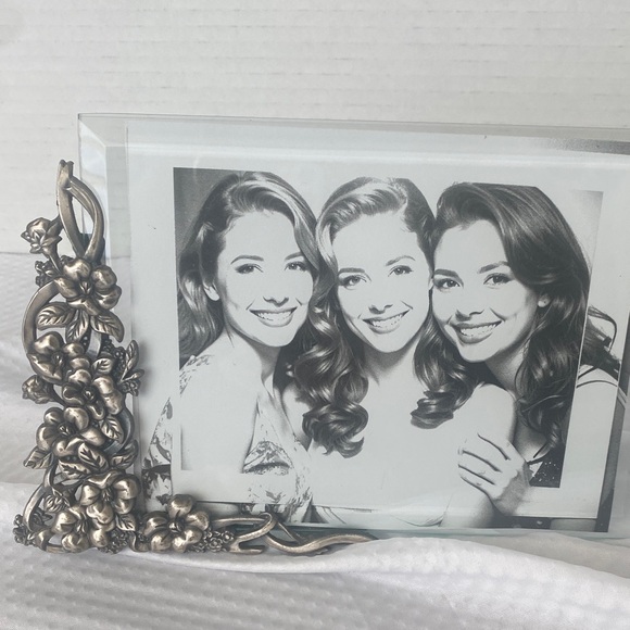 Other - Silver Pewter Floral Double Glass Photo Frame